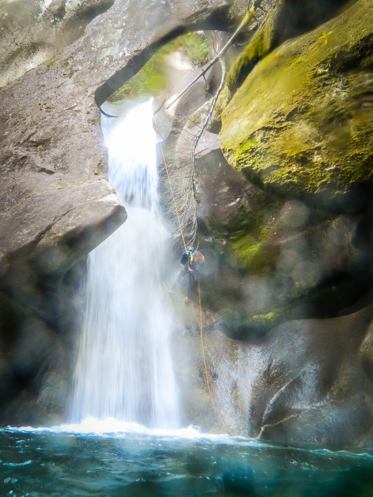Leigh descending the amazing tube rappel