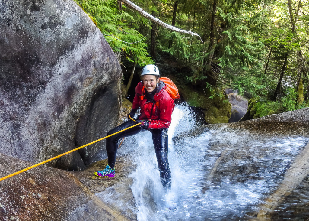 Spring stoked, heading down rappel 7