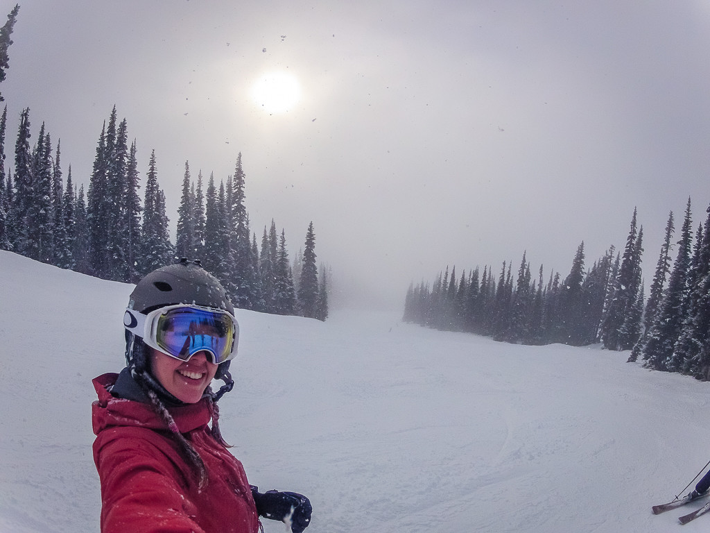 Skiing selfie to show that it was actually snowing!