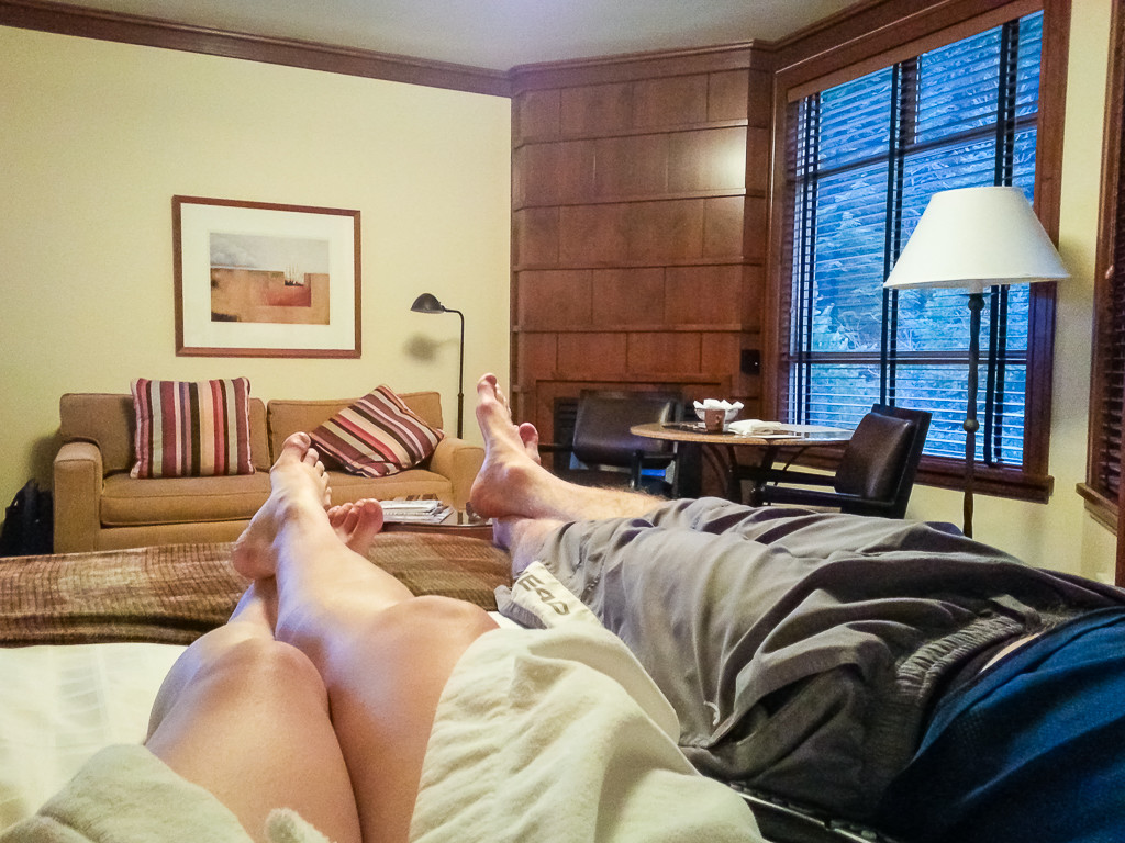 Relaxing after the pool and spa in our room.